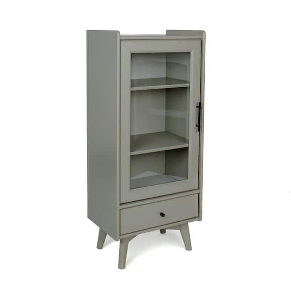 Unbranded 19.75 in. W x 13.75 in. D x 46 in. H Gray Linen Cabinet with Adjustable Shelves, Glass Door and Drawer