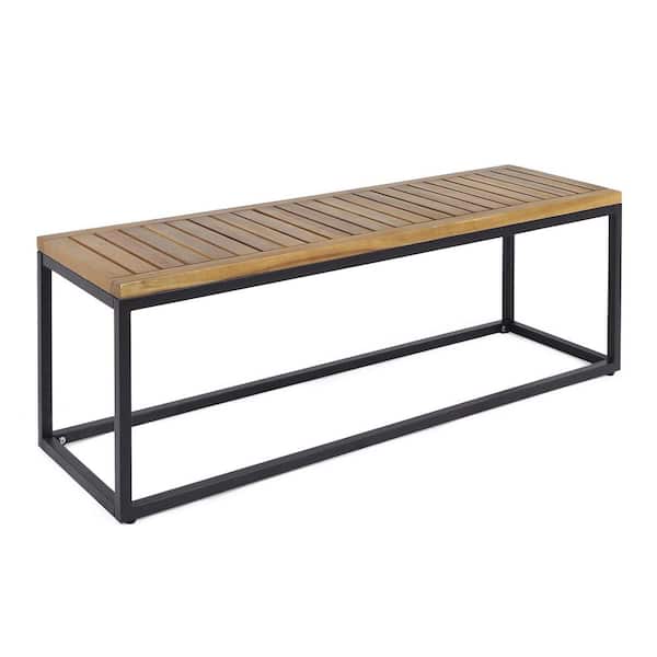 NAVA 54 in. Industrial Metal and Teak Finished Acacia Wood Outdoor Bench for Patio Garden