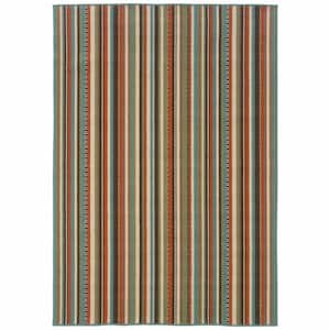 Bernadette Green 3 ft. x 5 ft. Unthemed Woven Striped Polypropylene Rectangle Area Rug