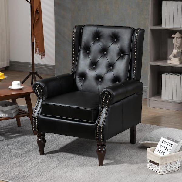 aisword LuxComfort Upholstered PU Leather Accent Chair with Nailhead Trim - Black