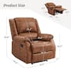 Size chart showing dimensions of the recliner chair.