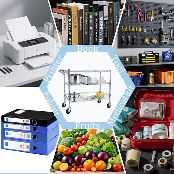 36 in. x 18 in. x 32 in. Metal Duty Rolling Utility Cart 3 Tier