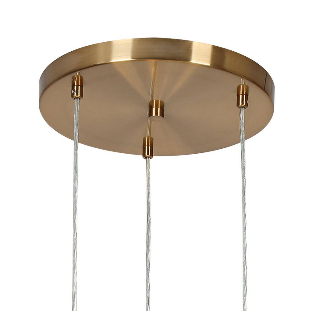 Modern Brass and Crystal 3-Light Cluster Pendant Chandelier