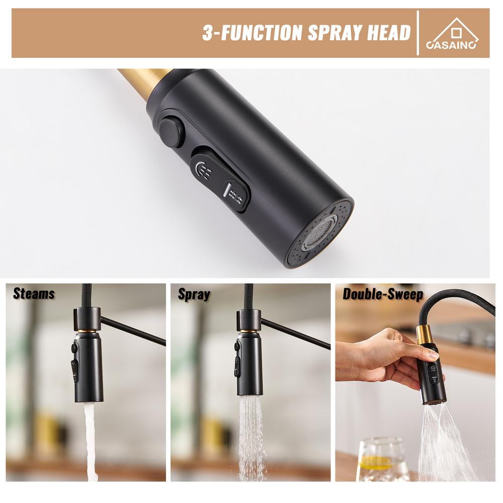 Matte Black and Brushed Gold Pull Down Kitchen Faucet