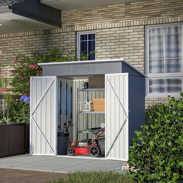 6 ft. W x 4 ft. D Gray Metal Outdoor Storage Shed Lockable Door