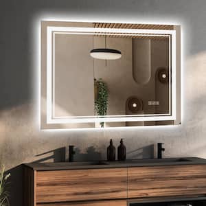 Front Light and Backlit Mirror 36 in. W x 28 in. H Rectangular Frameless Anti-Fog Lighted Wall Bathroom Vanity Mirror