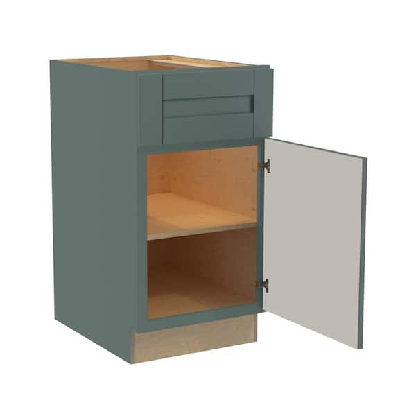 Home Decorators Collection Washington 15 in. W x 24 in. D x 34.5 in. H Assembled Plywood Base Kitchen Cabinet in Green with Soft Close Door RH
