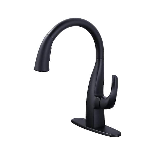 IVIGA Single Handle Pull Down Sprayer Kitchen Faucet with Vintage Gooseneck and Deckplate Included in Matte Black