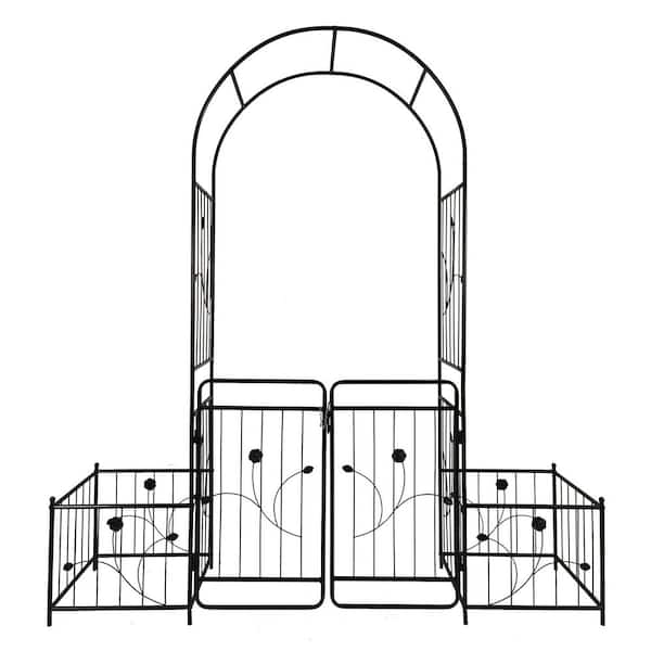 Metal Arch Decorative Stand with Gate 79.5 in. Wide x 86.6 in. High Black