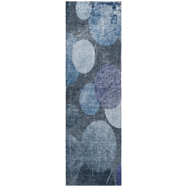 Dream Shag Premium Machine Washable Abstract ADS556 Blue 2 ft. x 7 ft. Runner Rug