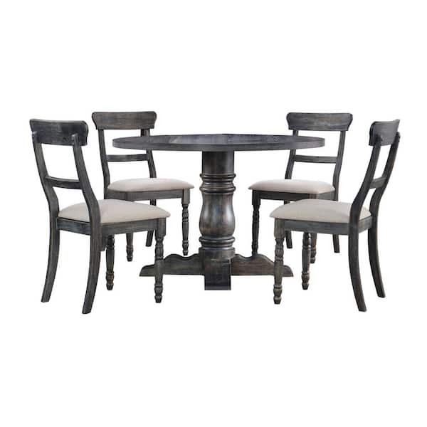 Best Master Furniture Selena 5 Piece, Weathered Grey Round Dining Table Set
