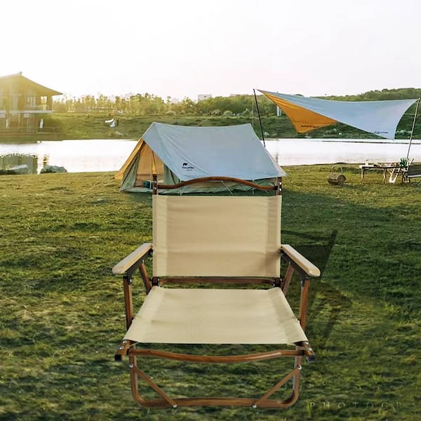 HOTEBIKE Natural Metal Comfy Folding Armrest Portable Lawn Chair (Set of 4)