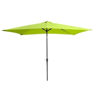 10 ft. x 6.5 ft. Aluminum Patio Solar LED Lighted Outdoor Market Umbrella with Crank and Push Button Tilt in Green
