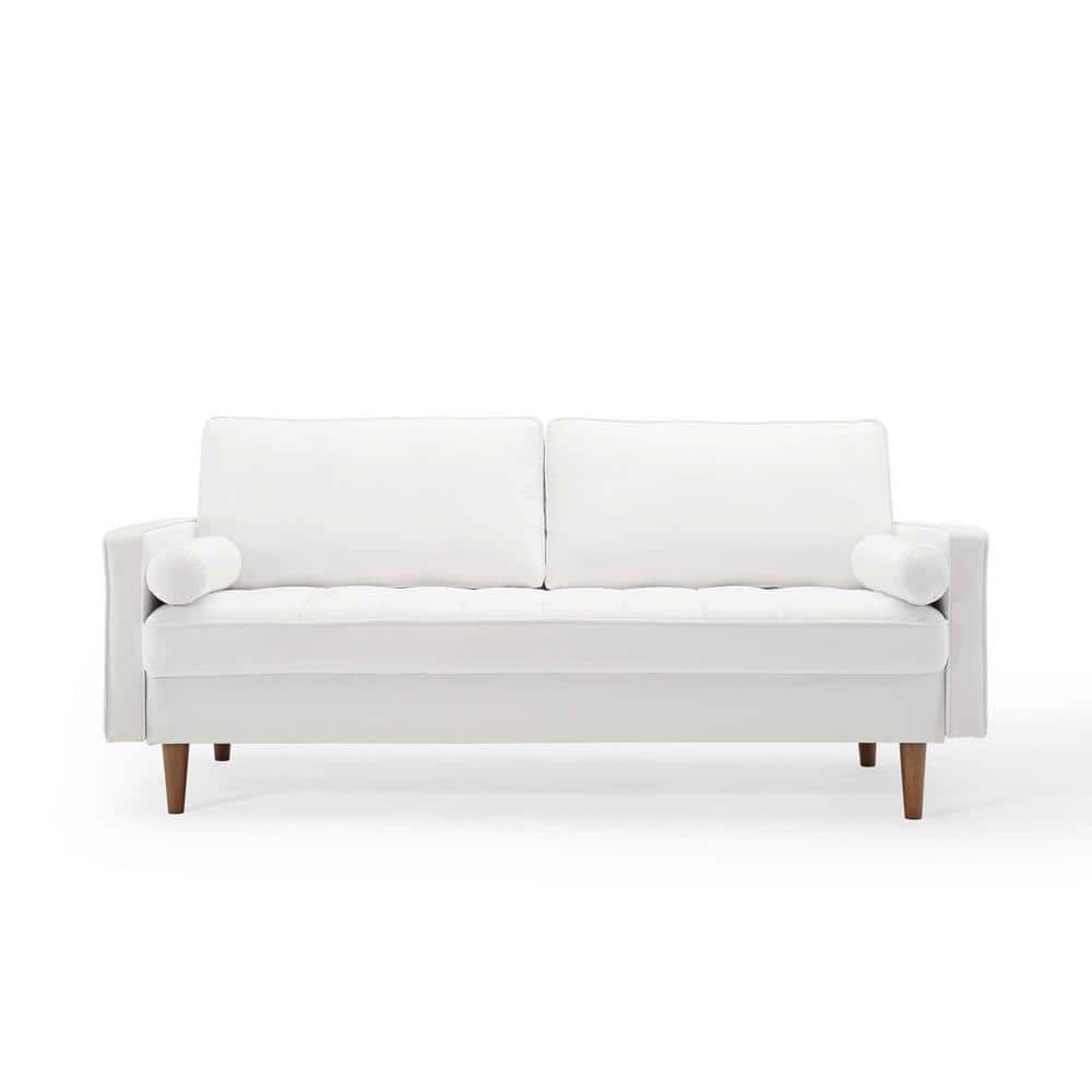 MODWAY Valour 73 in. White Velvet 4Seater Tuxedo Sofa with Wood Legs