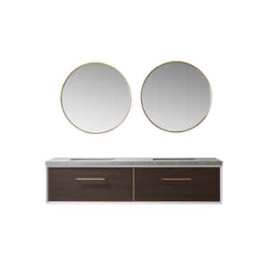 Capa 72 in. W x 22 in. D x 17.3 in. H Double Sink Bath Vanity in Dark Walnut with Grey Sintered Stone Top and Mirror