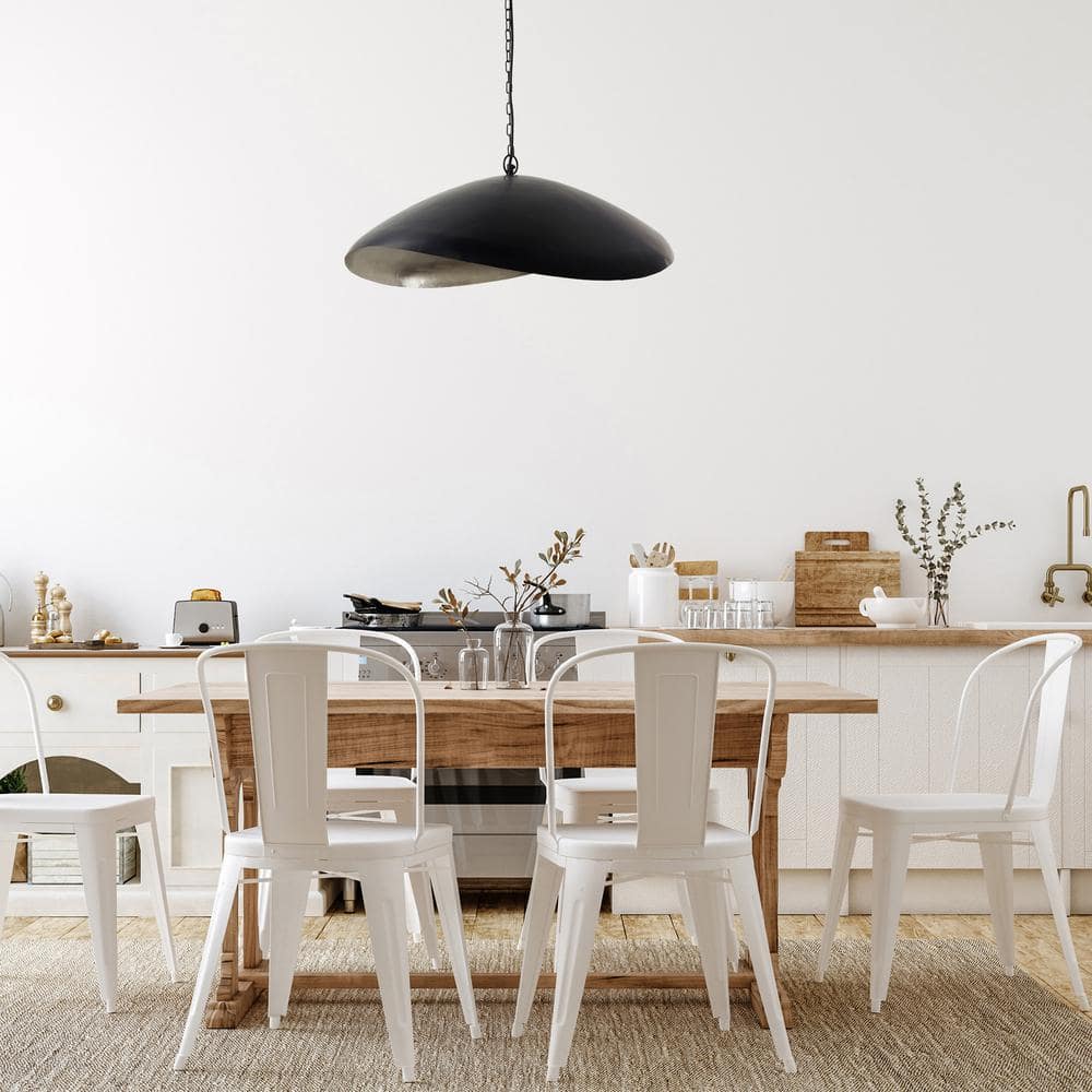 Jane Industrial Matte Black and Silver Dome Pendant Light