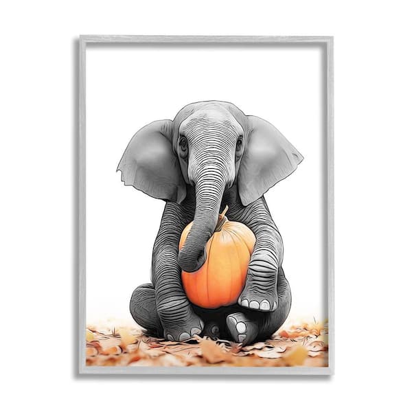 Stupell Industries Elephant in Autumn Leaves by Annalisa Latella 1-Piece Framed Graphic Print Animal Poster Art Print 30 in. x 24 in.