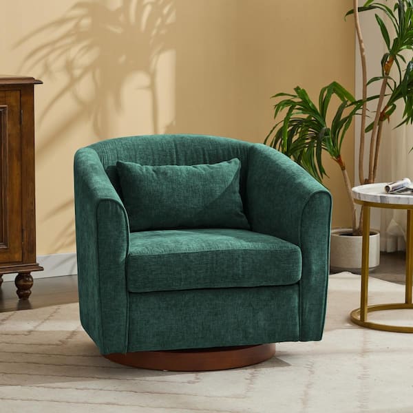 JUJABU Green Chenille Swivel Accent Chair with Wood Base Side for Living Room