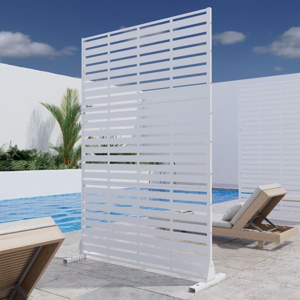 47 in. W x 71 in. H White Four Fold Blinds Galvanized Sheet Outdoor Private Screen Decorative Art Panel