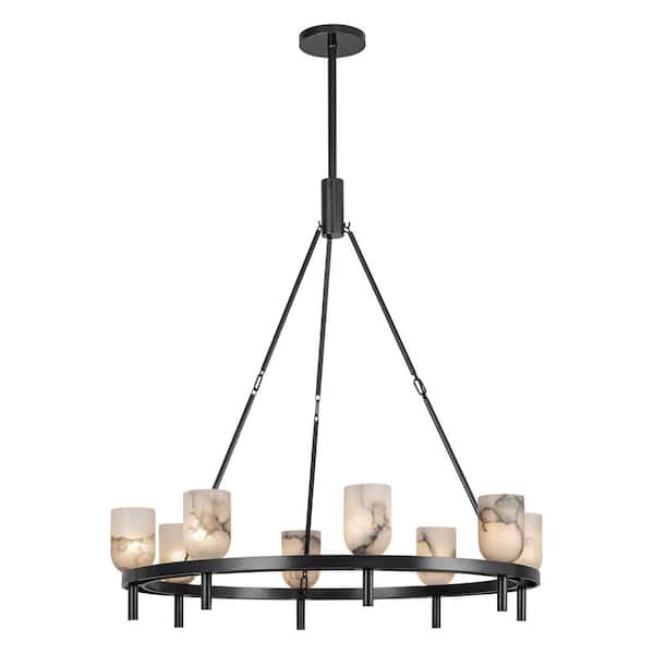 ALORA Lucian 36 in. 8 Light 60-Watt Urban Bronze/Alabaster Chandelier