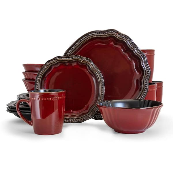 Elama Regency 16-Piece Casual Red Stoneware Dinnerware Set (Service for 4)