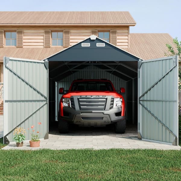 12 ft. W x 20 ft. D Metal Outdoor Storage Shed/Garage /Carport w/ 2-Doors and 4-Vents Cover 240 sq. ft. Black