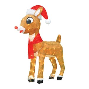 24 in. Rudolph 3D Pre-Lit Led Yard Art Rudolph W/Santa Hat Scarf