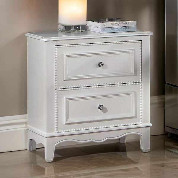 Benjara 25.38 in. White 2-Drawers Wooden Nightstand