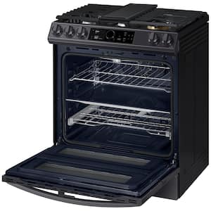 30 in. 6 cu. ft. Flex Duo Slide-in Gas Range with Smart Dial and Air Fry in Fingerprint Resistant Black Stainless Steel