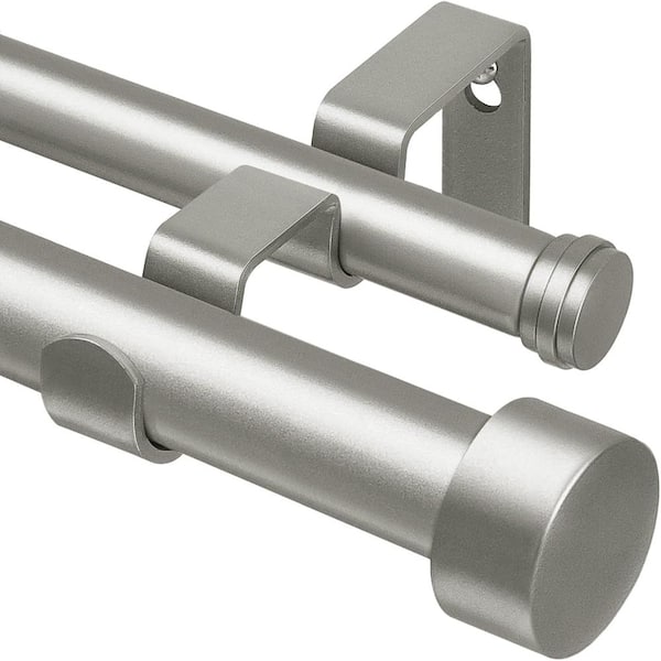 72-144in Silver Heavy-Duty Double Curtain Rod with End Caps