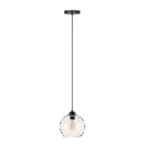 Modern 7.87 in. 1-Light Black Globe Pendant Light Kitchen Island Hanging Light Fixture with Glass Shade