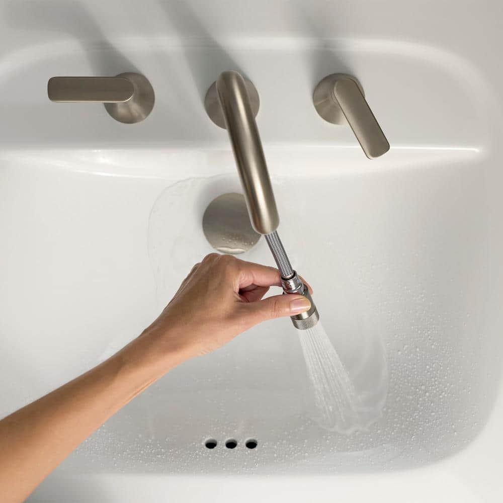 Brushed Nickel High-Arc Widespread Bathroom Faucet with Dual Spray