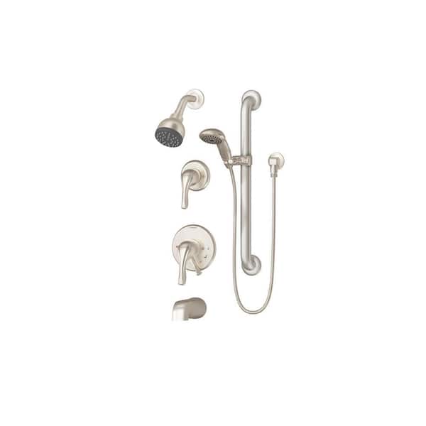 Symmons Origins 1-Spray Round Wall Bar Shower Kit with Tub Spout and Hand Shower in Satin Nickel (Valve Included)