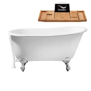 53 in. Cast Iron Clawfoot Non-Whirlpool Bathtub in Glossy White with Glossy White Drain and Polished Chrome Clawfeet