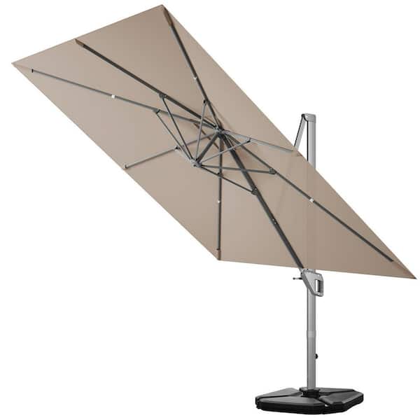 Gymax 10 ft. x 10 ft. Patio Offset Cantilever Umbrella Aluminum 360-Degree Tilt Weight Base Coffee