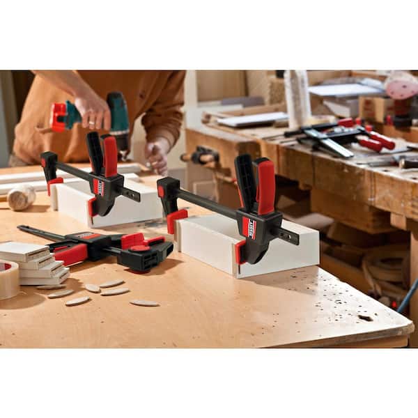 BESSEY EHKXL12 Trigger Clamp Set – 12 Inch Opening, 600 Lb Clamping Force, 3.625" Throat Depth – One-Handed Woodworking Clamp For Carpentry, DIY, Home Improvement