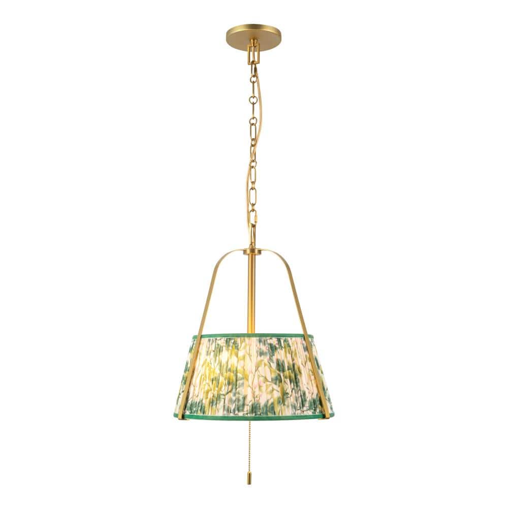 Scout 13-in Brushed Gold Pendant with Patterned Pleated Green Linen Shade price history on PriceWatchPro