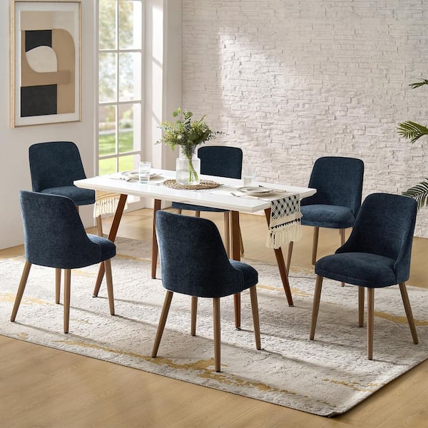 Dyron Navy 19.25 in. Modern Upholstered Dining Chair with Solid Wood Legs (Set-6)