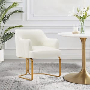 Edra Cream Modern Faux Leather Upholstered Dining Armchair