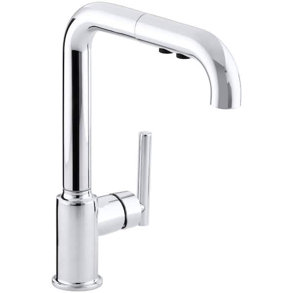 KOHLER Purist Single-Handle Pull-Out Sprayer Kitchen Faucet In Polished Chrome