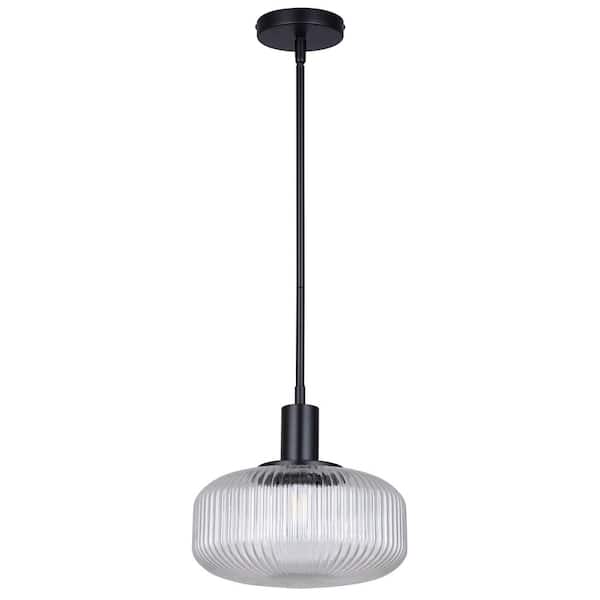 CANARM Ledger 60-Watt 1-Light Black Transitional Pendant with Clear Glass Shade
