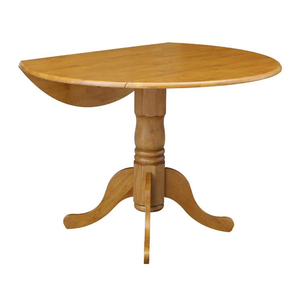 Contemporary 44.5" Round Oak Wood Extendable Dining Table