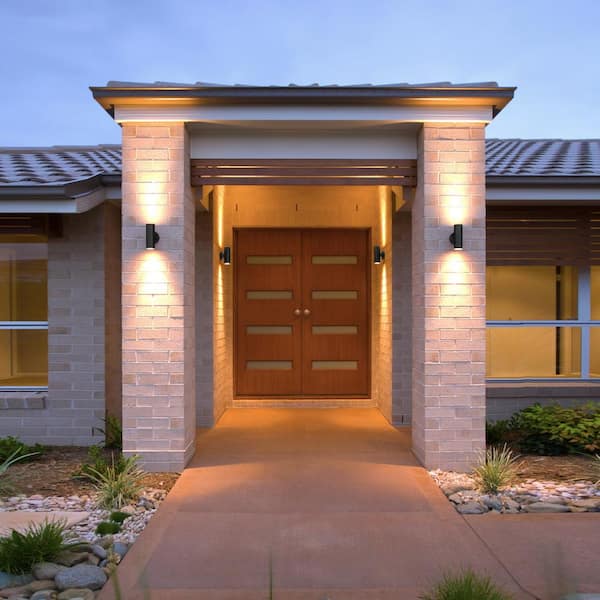 75-Watt 2-Light Black Outdoor Wall Lantern Sconce Column Light