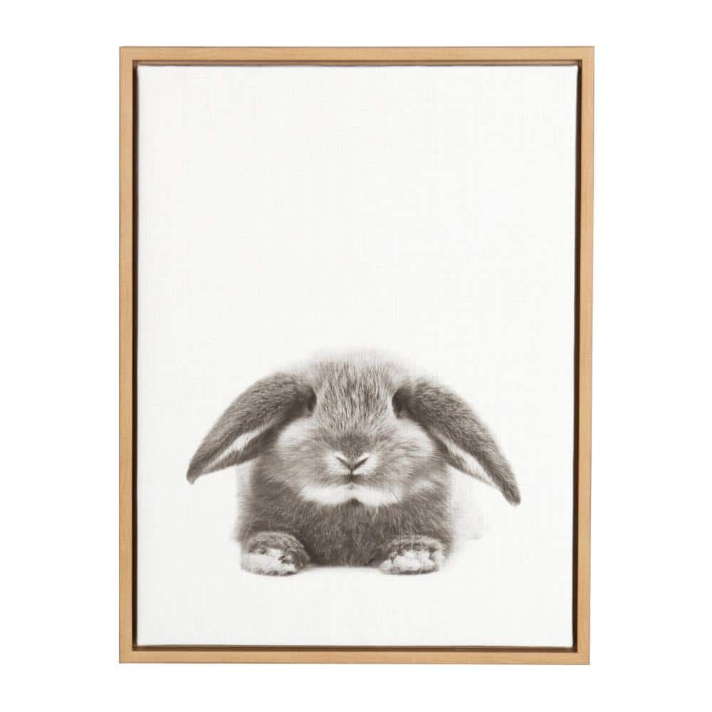 Natural Wood Framed Black and White Rabbit Canvas Art 24" x 18"