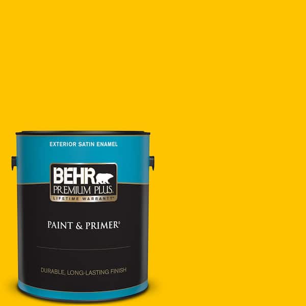 BEHR PREMIUM PLUS 1 gal. #S-G-370 Citrus Splash Satin Enamel Exterior Paint & Primer