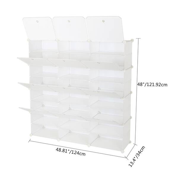 BIRDROCK HOME Shoe Rack Organizer for Closet Floor | 7 Tiers Freestanding |  12 Wide/Small Cubes, 2 Large Cubes Doors | Foldable Storage Cabinet | Fits