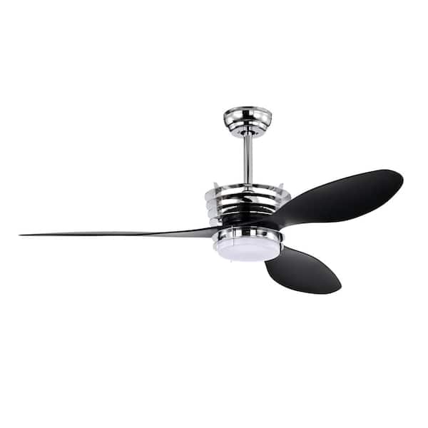 Unbranded 52 in. Indoor Black ABS Blades LED Ceiling Fan 3 Wind Speeds Reversible Modern Ceiling Fan with Light and Remote