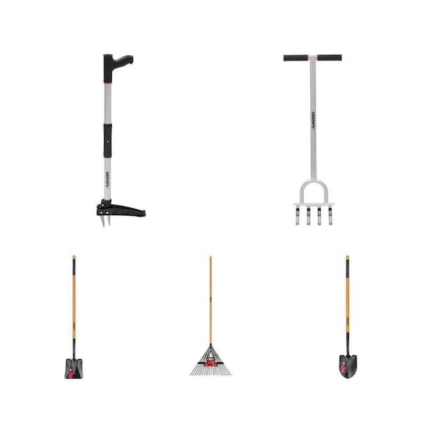 40 in. Claw Weeder, 41 in. Lawn Aerator, 47 in. Transfer Shovel, 53 in. Leaf Rake and 47 in. Digging Shovel Combo