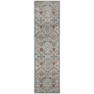 Green and Ivory 2 ft. x 8 ft. Floral Power Loom Runner Rug