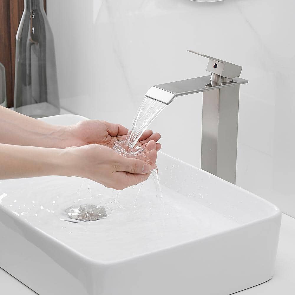 Brushed Nickel Single Handle Vessel Sink Faucet with Drain Kit